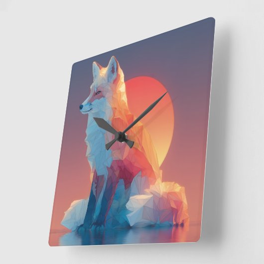 Geometric Wolf Silhouette |Modern Polygon Wildlife スクエア壁時計 (傾斜)