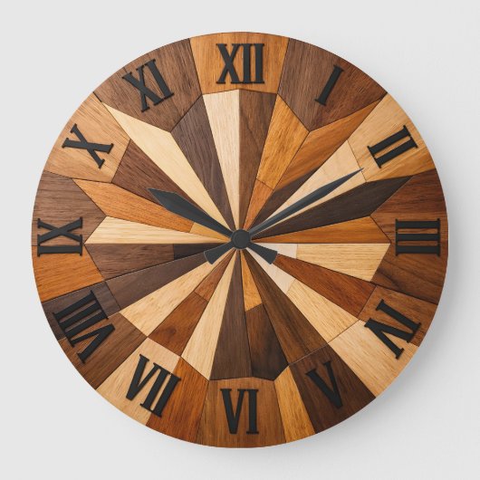 Geometric Wooden Mosaic Clock Design ラージ壁時計 (正面)