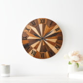 Geometric Wooden Mosaic Clock Design ラージ壁時計 (ホーム)
