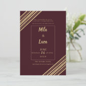 Geometrical burgundy gold typo Wedding 招待状 (スタンド正面)