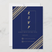 Geometrical navy blue gold typography RSVP  招待状 (正面)
