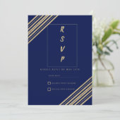 Geometrical navy blue gold typography RSVP  招待状 (スタンド正面)