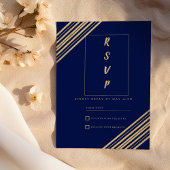 Geometrical navy blue gold typography RSVP  招待状