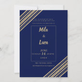 Geometrical navy blue gold typography Wedding 招待状 (正面)