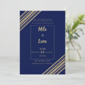 Geometrical navy blue gold typography Wedding 招待状 (スタンド正面)