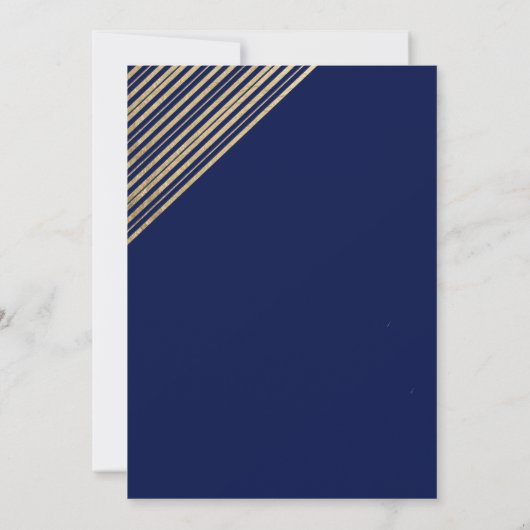 Geometrical navy blue gold typography Wedding 招待状 (裏面)