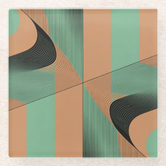geometrical shapes retro vintage terracotta green ガラスコースター