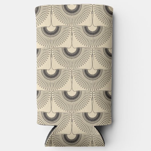 Geometrical swan flying bird pattern cream スリム缶クーラー (正面)