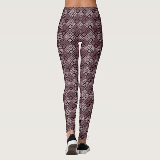 Geometry ethnic patchwork brown burgundy レギンス (裏面)