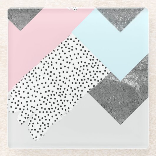 Geomtricのパステル調の大理石の点々のあるなデザイン ガラスコースター (正面)