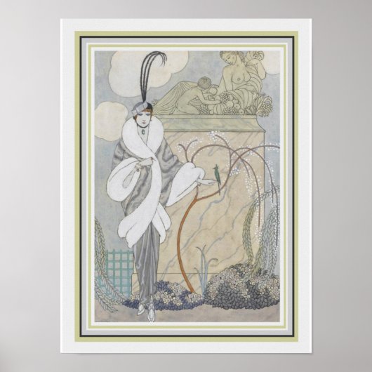 George Barbier Art deco Feather & Fur 12 x 16 ポスター (正面)
