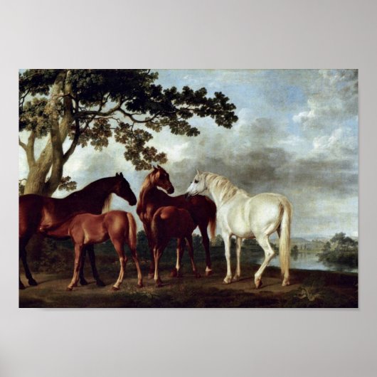 George Stubbs - Mares and Foals in a Landscape ポスター (正面)