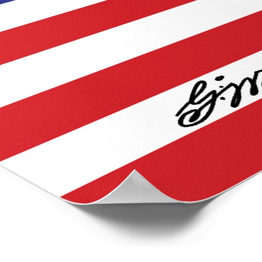 George Washington & 13-Star U.S. Flag ポスター (角)