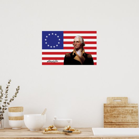 George Washington & 13-Star U.S. Flag ポスター (キッチン)
