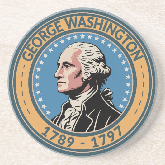 George Washington US President Illustration Badge コースター (正面)