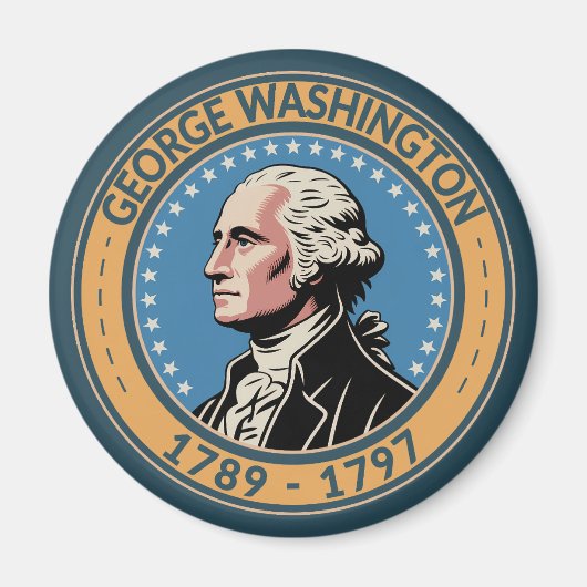 George Washington US President Illustration Badge マグネット (正面)