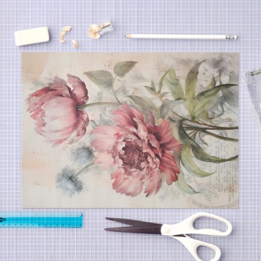 Georgeous Peony Botanical Flower Illustration 薄葉紙 (クラフト)