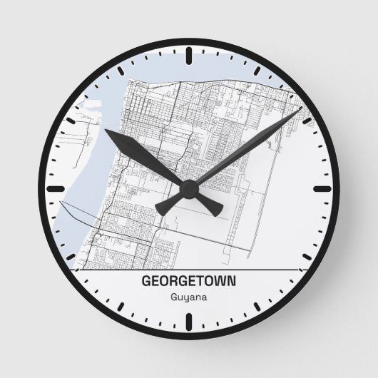 Georgetown Clock City Line Art ラウンド壁時計 (正面)