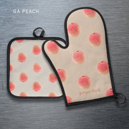 Georgia Peach Pattern Oven Mitt & Pot Holder Set  鍋つかみ&鍋敷きセット