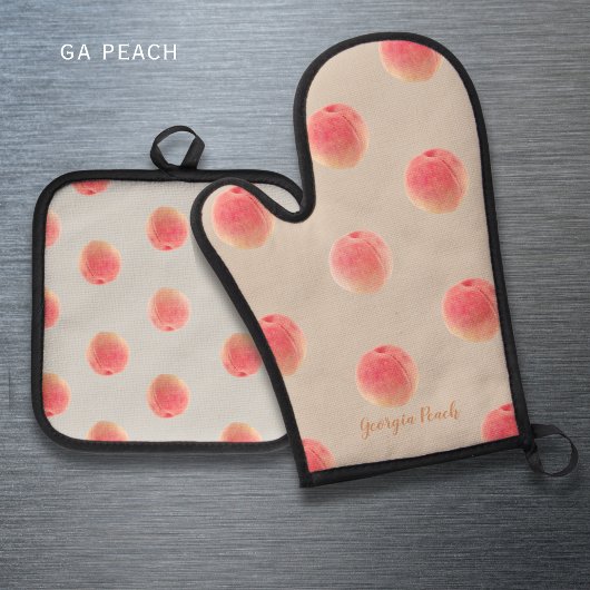 Georgia Peach Pattern Oven Mitt & Pot Holder Set  鍋つかみ&鍋敷きセット