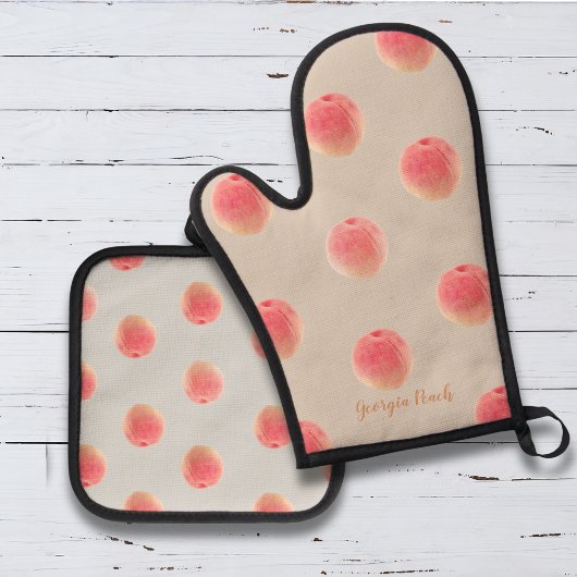 Georgia Peach Pattern Oven Mitt & Pot Holder Set 鍋つかみ&鍋敷きセット