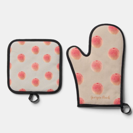Georgia Peach Pattern Oven Mitt & Pot Holder Set  鍋つかみ&鍋敷きセット (正面)
