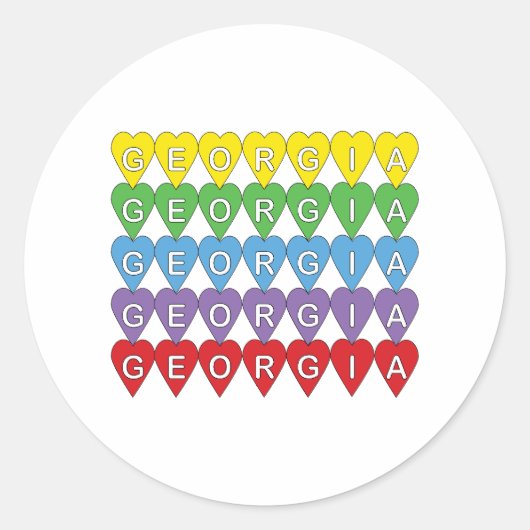 Georgia Rainbow Hearts Pattern ラウンドシール (正面)