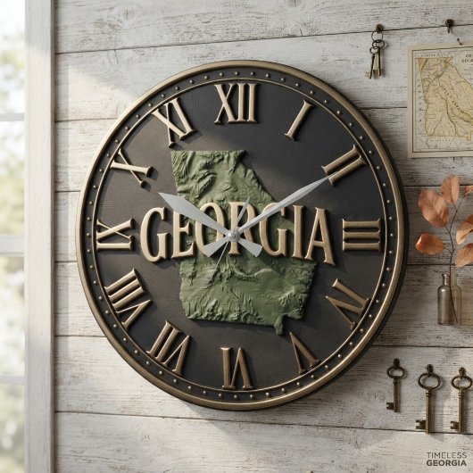 Georgia Topographic State Map Bold Modern ラージ壁時計