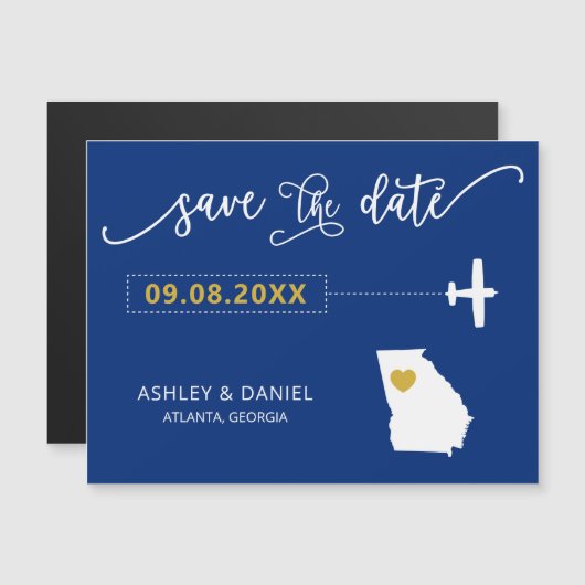Georgia Wedding Save the Date Card, Map マグネット招待状 (正面/裏面)
