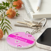 Gepersonaliseerde bloemen patroon met naam キーホルダー (正面右)