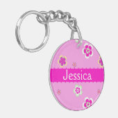 Gepersonaliseerde bloemen patroon met naam キーホルダー (正面左)