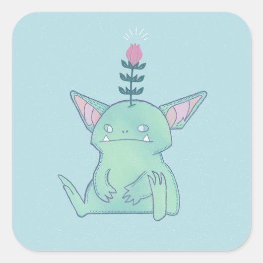 Gerald the Goblin | かわいい不機嫌なファンタジー・クリーチャー スクエアシール (正面)