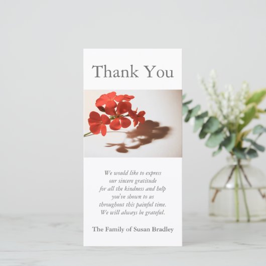 Geranium 1悔やみや弔慰サンキューフォトカード サンキューカード (スタンド正面)