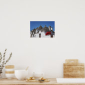 Geranium flowers and trulli houses in Alberobello ポスター (キッチン)