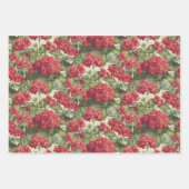 Geraniums Red Wrapping Paper Flat Sheet Set of 3 ラッピングペーパーシート (正面3)
