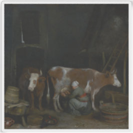 Gerard ter Borch – 納屋で牛を搾乳するメイド シール