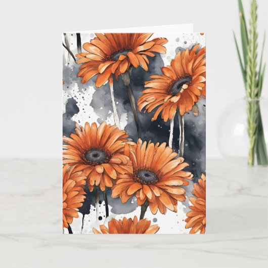 Gerbera Daisy - Watercolor flowers カード (正面)