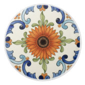 Gerbera Flower Mediterranean Blue Cream セラミックノブ (正面)