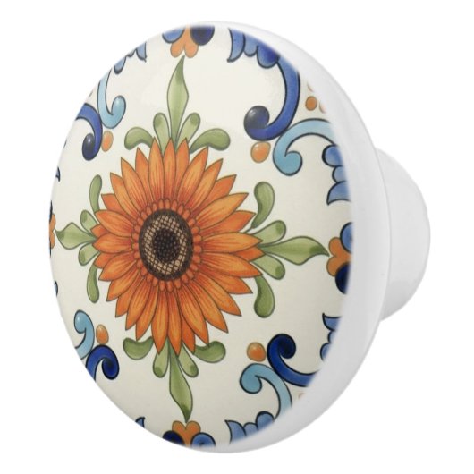 Gerbera Flower Mediterranean Blue Cream セラミックノブ (右)