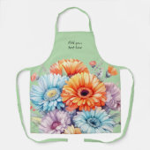 Gerbera flowers custom text green エプロン (正面)