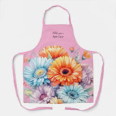 Gerbera flowers custom text pink エプロン (正面)