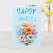 Gerbera flowers happy birthday blank blue カード (黄色い花)