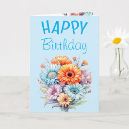 Gerbera flowers happy birthday blank blue カード