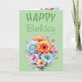 Gerbera flowers happy birthday blank green カード (正面)