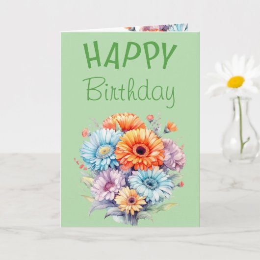 Gerbera flowers happy birthday blank green カード (小さな植物)