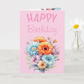 Gerbera flowers happy birthday blank pink カード