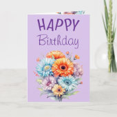 Gerbera flowers happy birthday blank purple カード (正面)