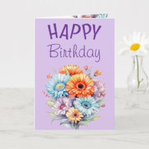 Gerbera flowers happy birthday blank purple