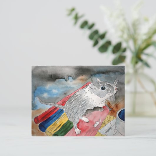 GERBILの絵画ペットポートレートアートハガキ ポストカード (スタンド正面)