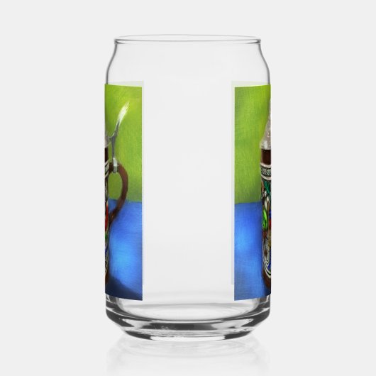 German Beer Stein w/Hinged Lid Blue Green ガラス缶 (左)